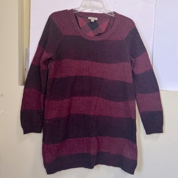 Burberry Cotton Wool Striped Pullover Sweater Tunic Crew NovaNeck Check Preppy M - Picture 3 of 15
